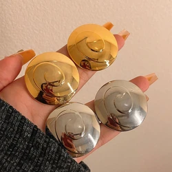 Vintage Hyperbole Large Round Stud Earrings For Women Lady Chic Smooth Metal Jewelry Party Accessories 2023 New