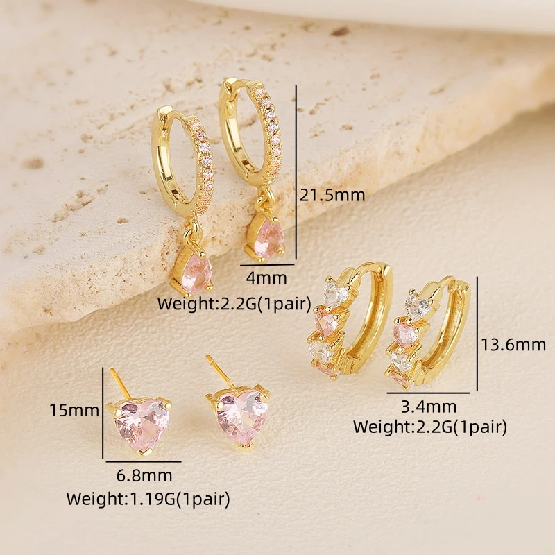 HECHENG,3 Pairs Ladies Luxury Exquisite Copper Zirconia Flower Drop Earrings Ladies Wedding Jewelry Set