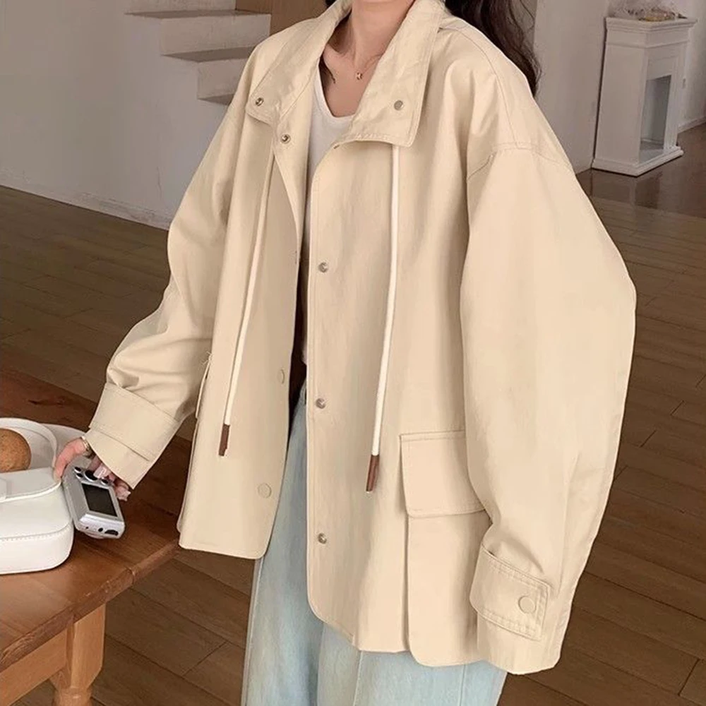 

Trendy tooling 2025 coat spring and autumn new Korean version loose long-sleeved simple retro solid color casual top jacket