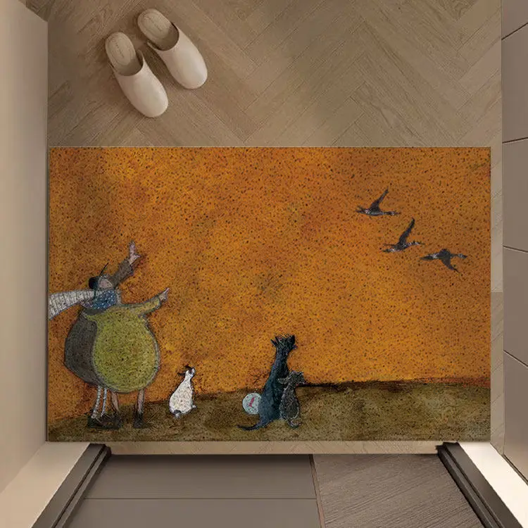 Whimsical Folk Art Countryside PVC Coil Doormat Dirt Catching Washable Non‑Slip Front Entrance Rug Indoor Floor Home Decor