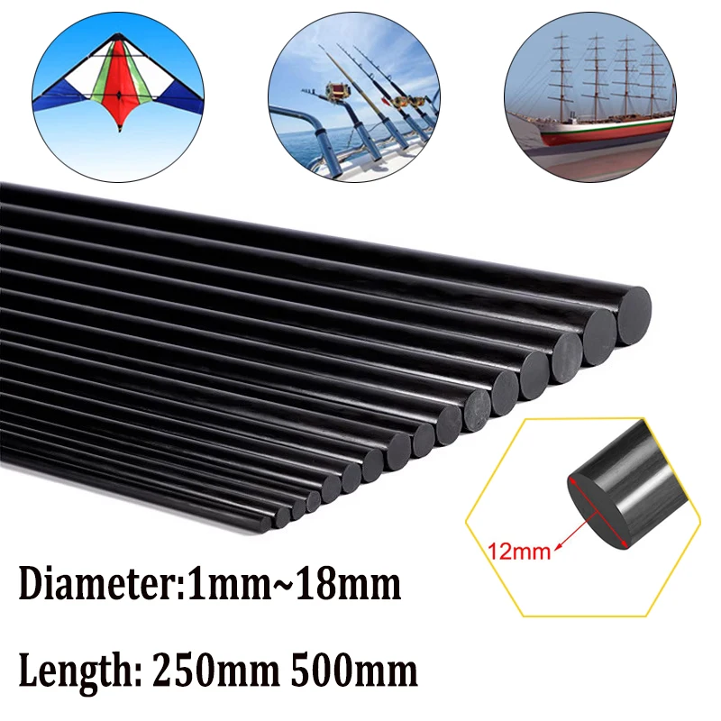 Reforço Contínuo Rod da Fibra do Carbono de Grande Resistência Faça Você Mesmo Comprimento 250 mm 500 mm 18 mm 14 mm 12 mm mm mm 10 Pcs 1pc