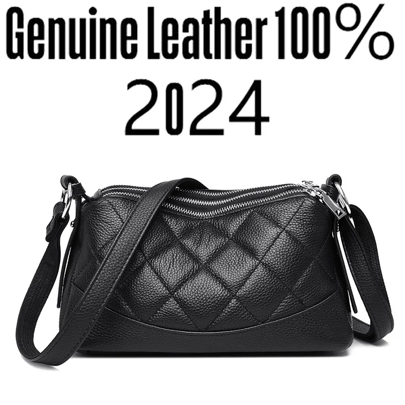 2024 New Women\'s Shoulder Bag 100% Genuine Leather Female Crossbody Bags Girl Tote Bolsas Three Layer Large Capacity Wallet Sac