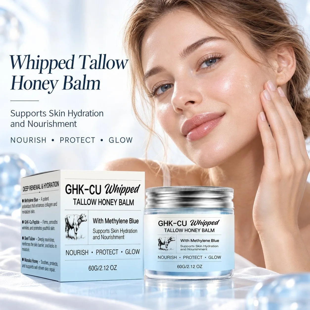 1-5pcs GHK-Cu Tallow Honey Balm Natural Face Moisturizer With Methylene Blue Manuka Honey Vitamin E Skin Nourishing Repair Balm