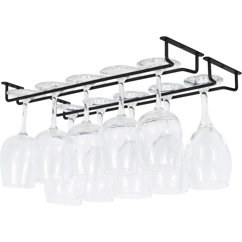 ชุดที่แขวนแก้วไวน์ใต้ตู้ 2 ชิ้น สีดำ ทำจากเหล็ก ขนาด 17 นิ้ว สำหรับจัดเก็บและตกแต่งห้องครัว