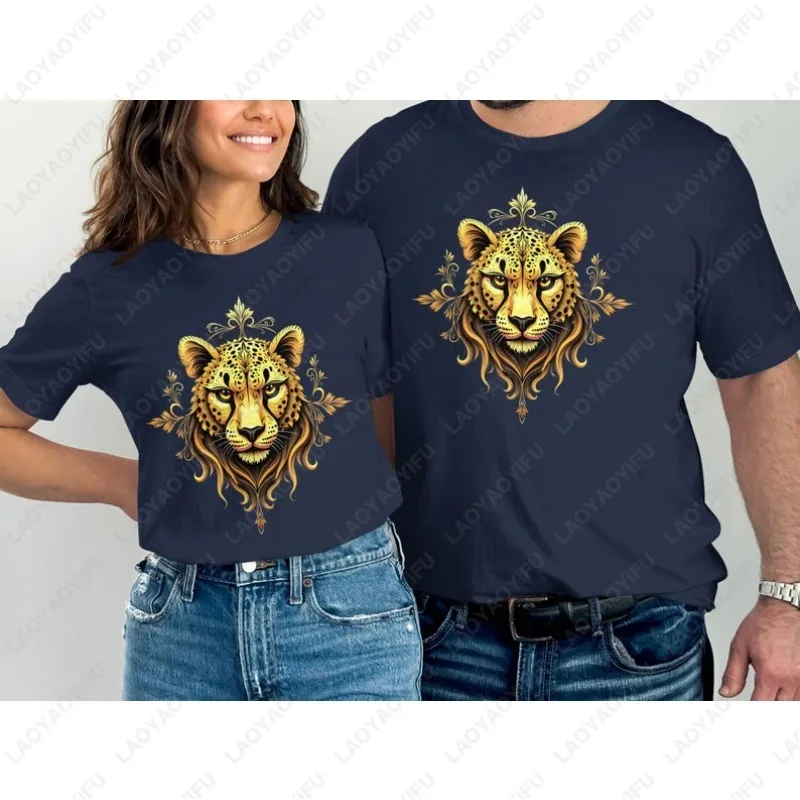 Elegant Cheetah Ornate Wild Cat Tops Golden Jungle Predator Men Women Cotton Tees Artistic Animal Lover Majestic Graphic Tshirt