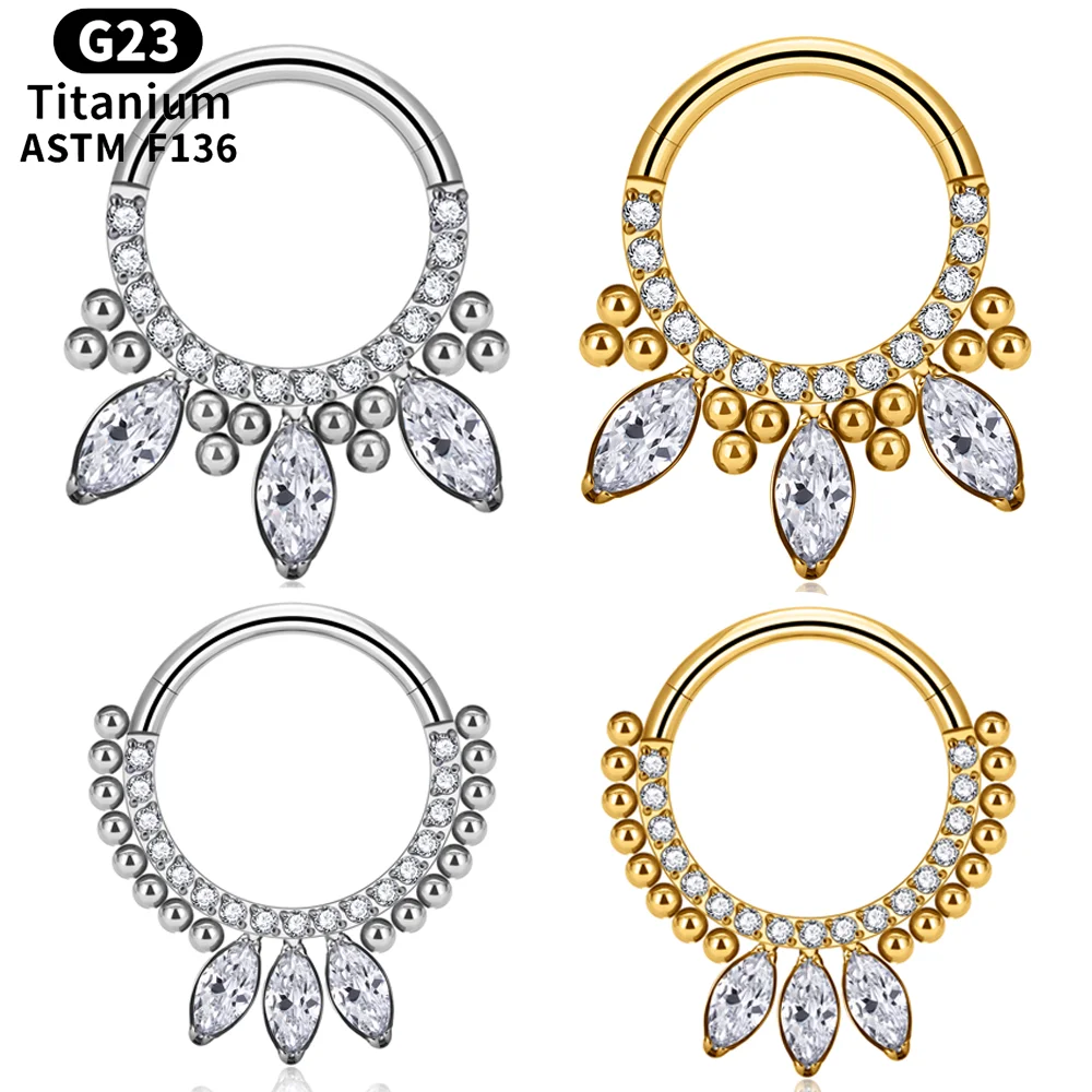 

G23 Titanium Piercing Daith Helix Tragus Cartilage Conch Clicker Earring CZ 16G Septum Nose Ring Hoop for Women Pierc Jewelry