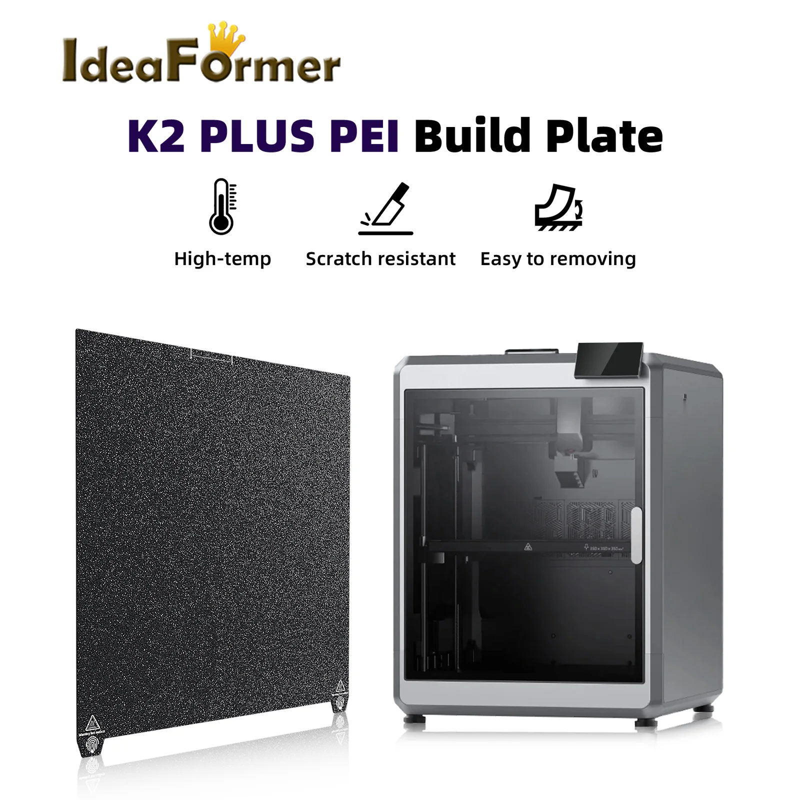 

K2 Plus Build Plate 370x370mm Double Sided Textured PEI Sheet Heated Bed Spring Steel Flexible for Creality K2 Plus 3D Printer