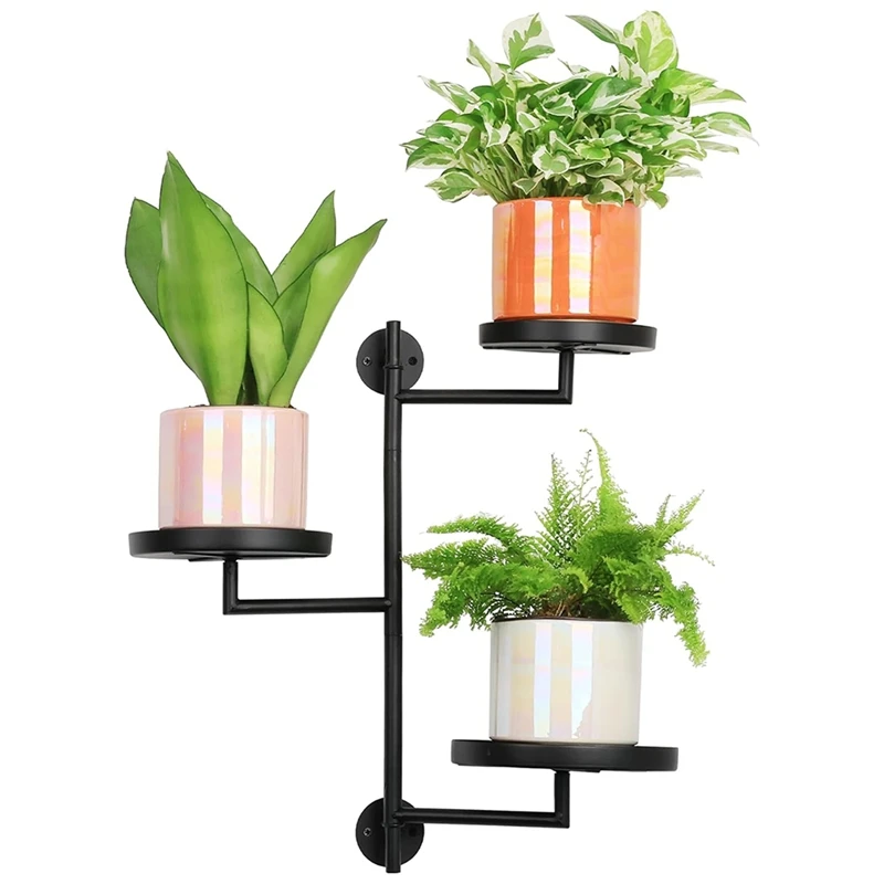 Prateleiras de planta de janela rotativa 3-Tier Suporte de planta de metal Prateleira de planta preta para plantador de parede