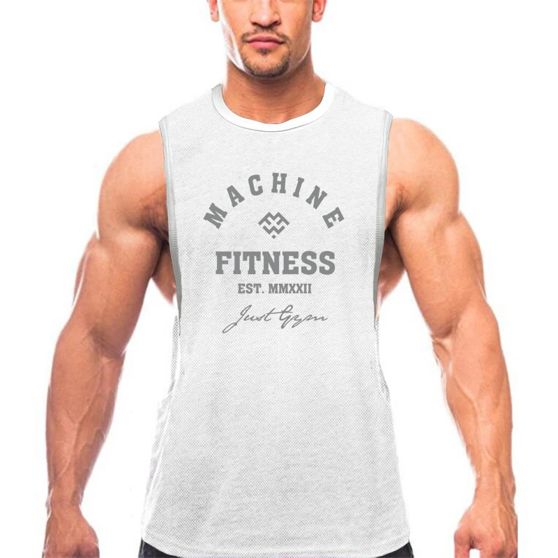 

Gym Fitness Muscle Tank Tops Mens Bodybuilding Sleeveless Shirts Sports Running Vests Summer Mesh Breathable Quick Dry Clothing