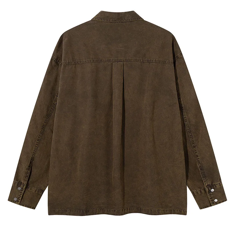 Oversized Harakuju Cargo Shirts Vintage Patchwork Loose Button Up Blouse For Male Hi Street