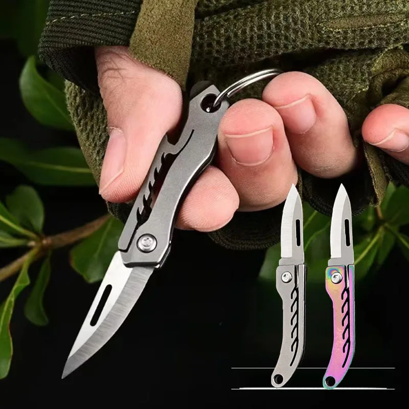 Mini Titanium Alloy Folding Knife D2 Steel Portable Keychain Pendant Knife Quick Disassembly Express Pocket Knife Gift EDC Tool