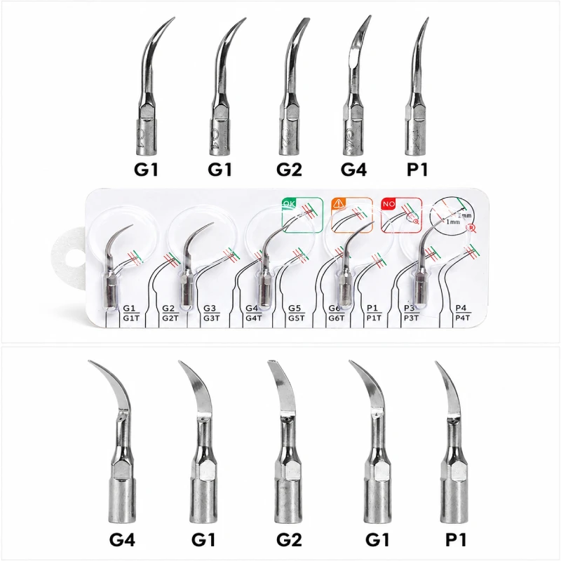 5Pcs/Set Dental Ultrasonic Scaler Tips G1 G2 G4 P1 - Periodontics Scaling Perio Fit EMS Woodpecker Handpiece for Dentistry Tools