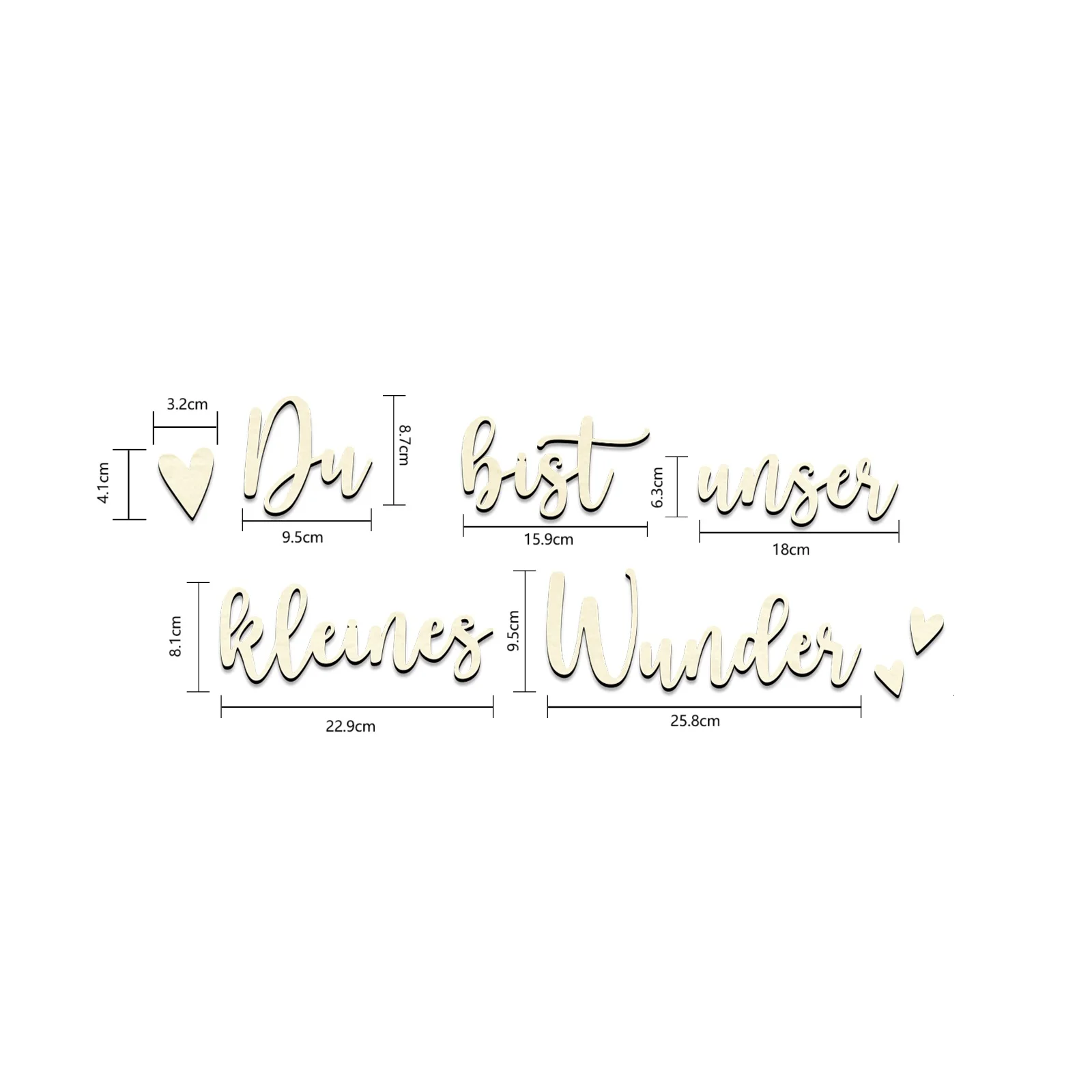 Du bistisches kleines Wunder Wooden Letters - ديكور حائط ثلاثي الأبعاد، لافتة أبجدية لغرفة الأطفال، ديكور حضانة مع قلوب