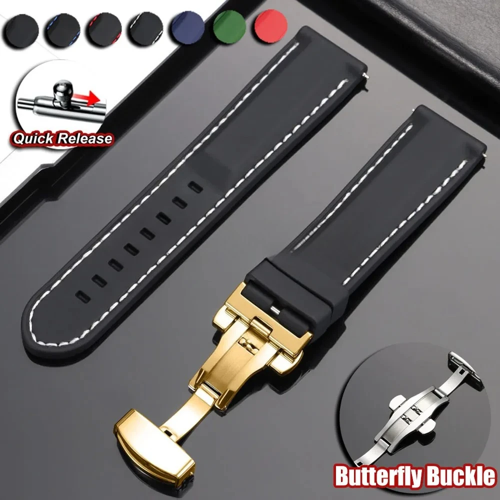 Bracelet de montre en silicone épais pour hommes, 18mm, 20mm, 22mm, 24mm, bracelet de sport en caoutchouc, étanche, universel
