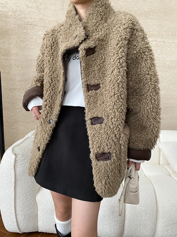 [LANMREM] Double Sided Wear Faux Fur Coats For Women Lapel Single Breasted Office Lady Thick Warm Outwear 2024 Winter New