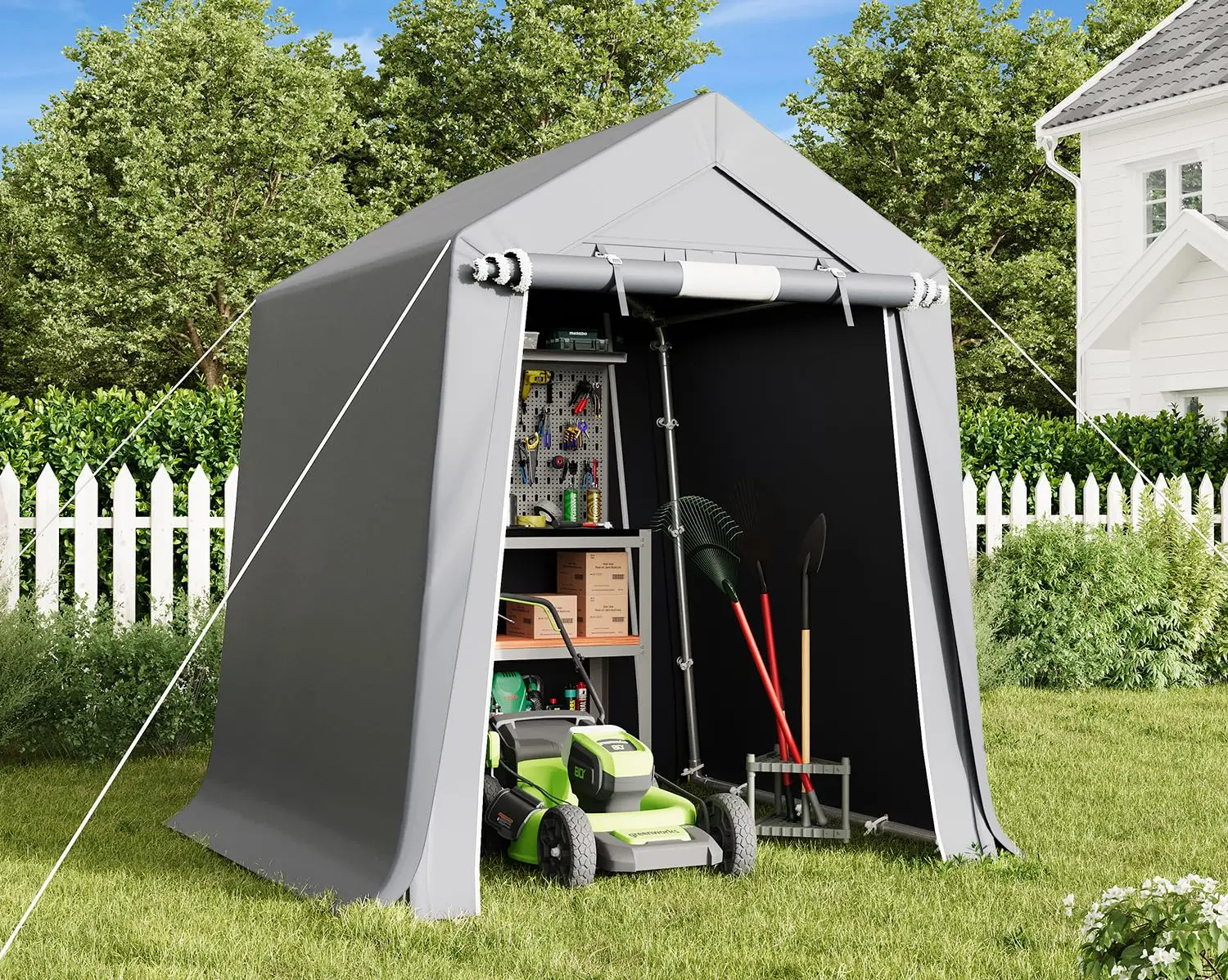 

6x8 FT Heavy Duty Outdoor Storage Shed Rolled Up Zipper Door Carport Canopy Motorcycles Bikes Tools, Custom