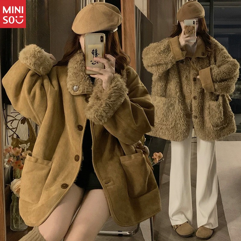 

Miniso Reversible Sherpa Jacket 2025, Double Face Coat, Women's Fur Lined Parka