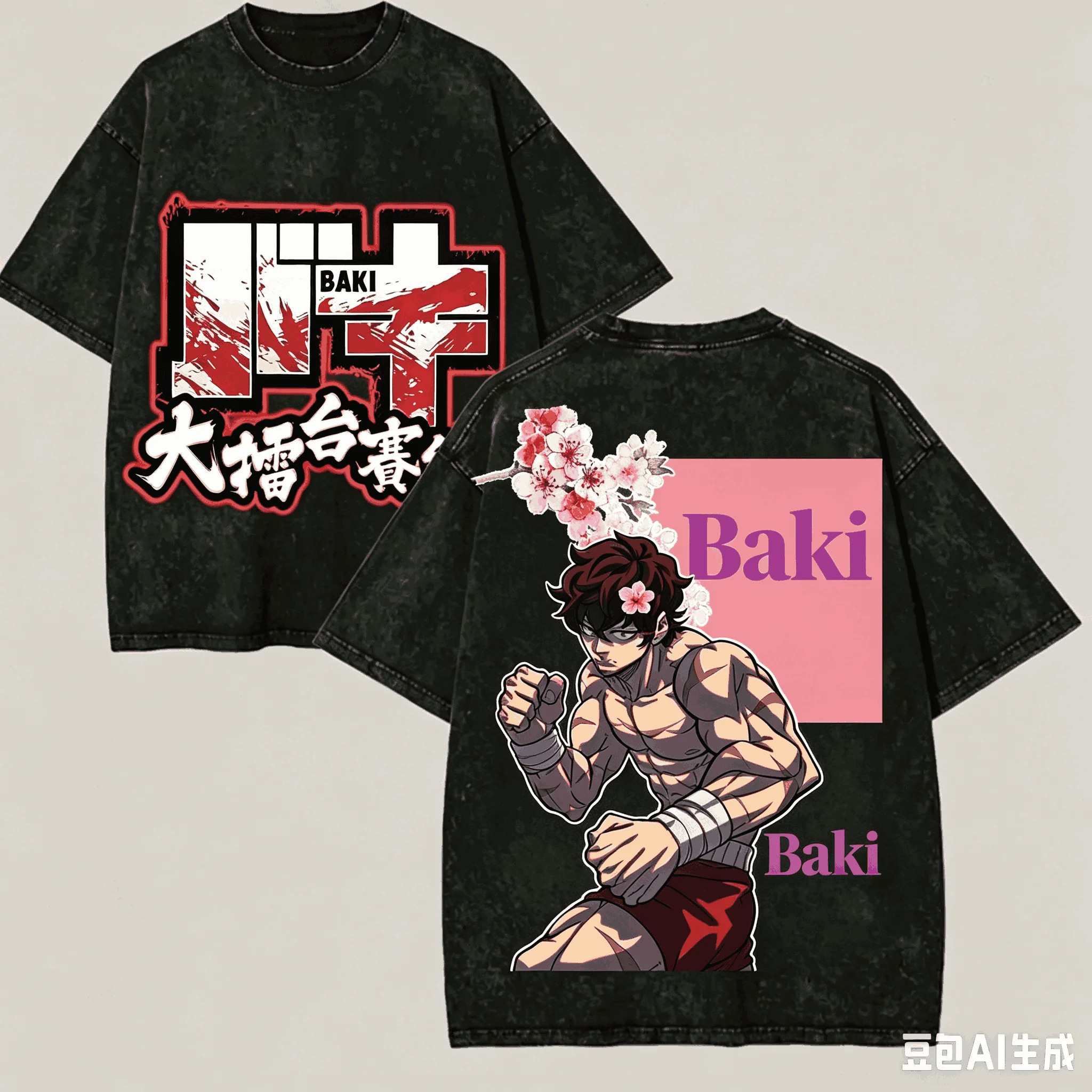 BAKI Hanma Washed T shirt Anim - Vintage Fashion Model review and price