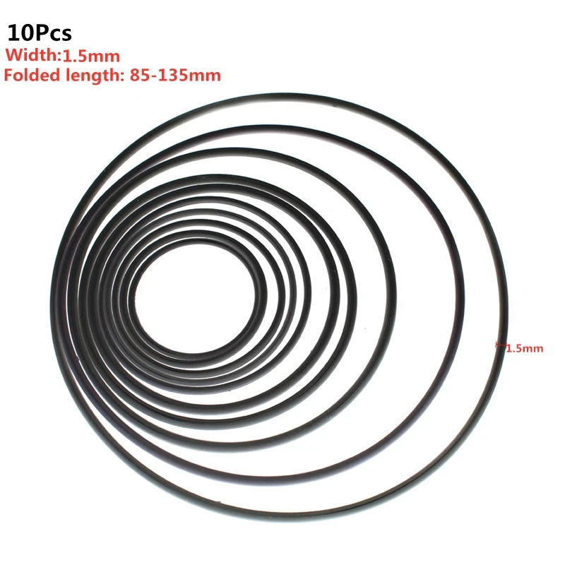 1/1.5mm Round Rubber Belt Replace Durable 10pcs/Pack Mix Size 80-130mm Repair Belt for Cassette Tape Recorder Machine