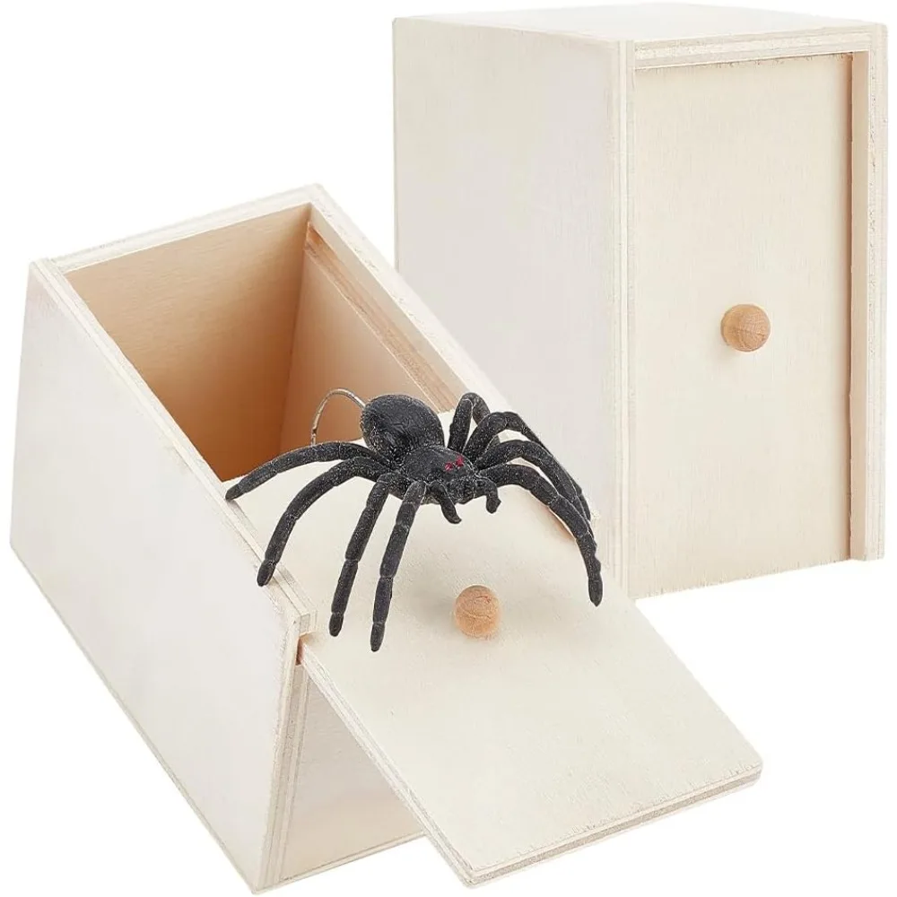 Novelty Spider Prank Box Funny Wooden Box Gag Gift Funny White Elephant Gifts for Adults Christmas, Halloween, Party