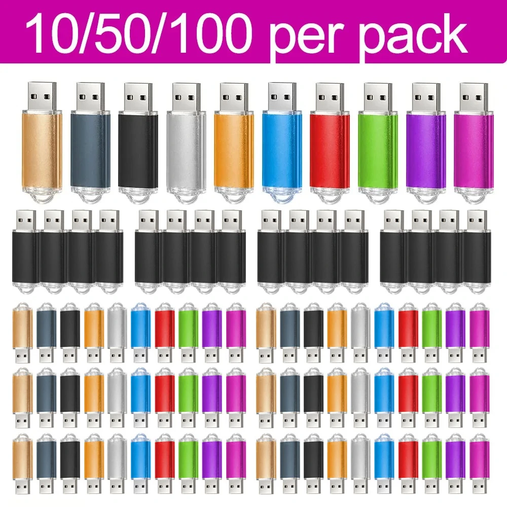 10/50/100pcs Wholesale Price Metal Usb 2.0 Flash Drive 4GB 8GB Usb Pendrive 64GB Memory Stick Custom Logo Gift Waterproof U-disk