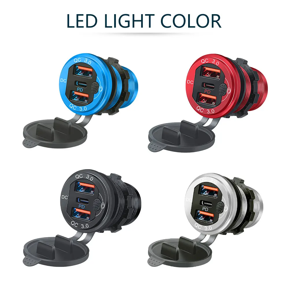 12V/24V USB Typ-C Mehrere Autoladebuchse PD3.0 & QC3.0 Ports Wasserdicht mit Touch-Schalter Schnelllade-Auto-Moto-Adapter – Detail 6