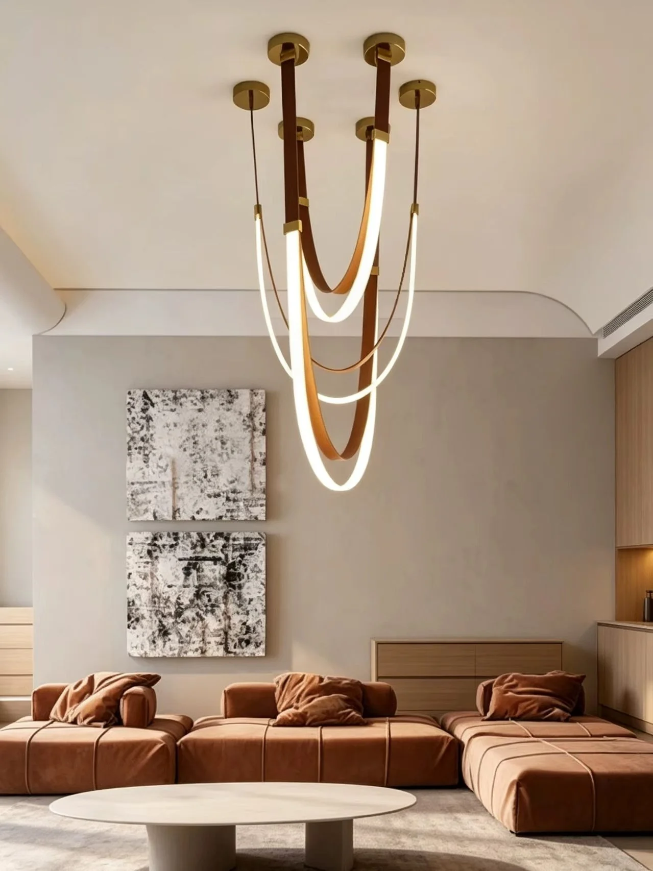 Industrial Long Leather Ceiling Chandelier Designer High Suspension Light  Kitchen Island Home Loft Modelling Staircases Light