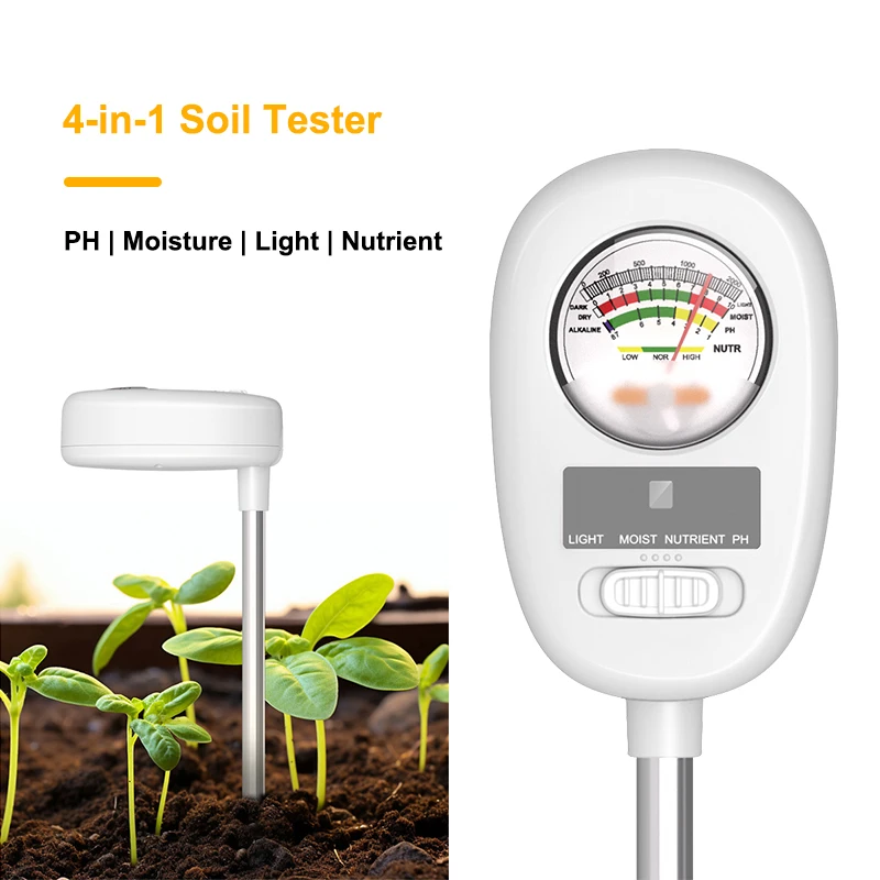 

Измеритель влажности почвы 4 в 1, высокоточный анализатор почвы, освещенности, PH, питательных веществ, для садоводства, горшечных растений, газона