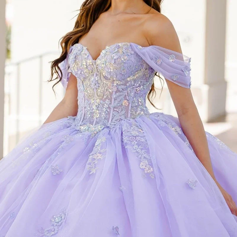 Angelsbridep Lilac Off Shoulder Tulle Ball Gown Quinceanera Dresses 2025 Elegant Floor-Length Formal Evening Sweet 16 Dress