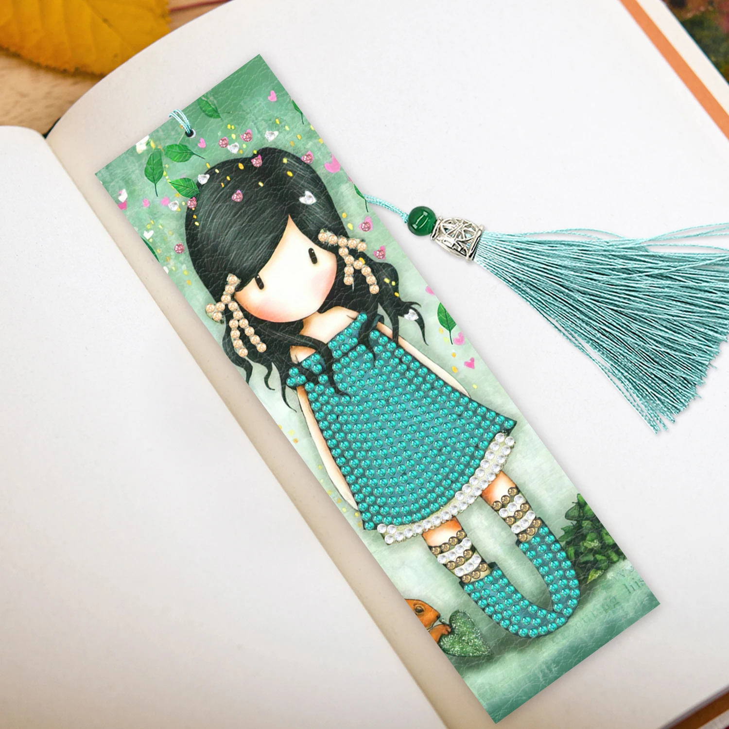 Cartoon Girl Bookmark PU Diamond Painted Bookmark 2-piece Set Diamond Embroidery DIY Gift Handmade Art