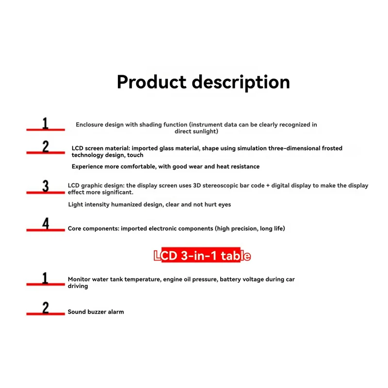 

Car Modified LCD 3In1 Water Temp Gauge Oil Pressure Gauge Voltmeter W 10Mm Water Temp Sensor+NPT1/8 Oil Pressure Sensor-A08Q