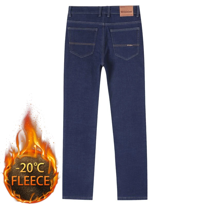 겨울 신상 패션 솔리드 컬러 두꺼운 플리스와 따뜻한 스트레이트 레그 진 남성용 캐주얼 루즈 스포츠 고급 진