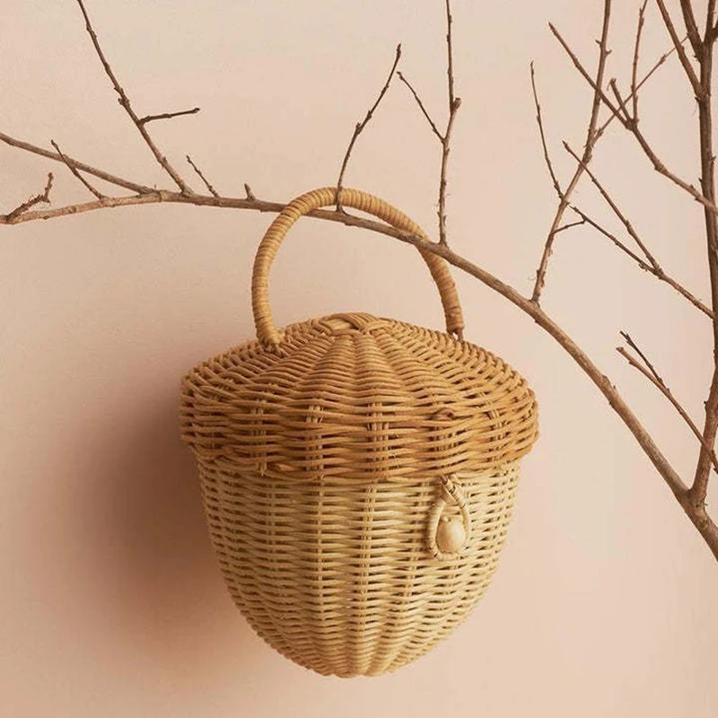 Oak fruit handbag, handmade rattan woven basket, mushroom storage box, children\'s decorative storage basket, photography props a