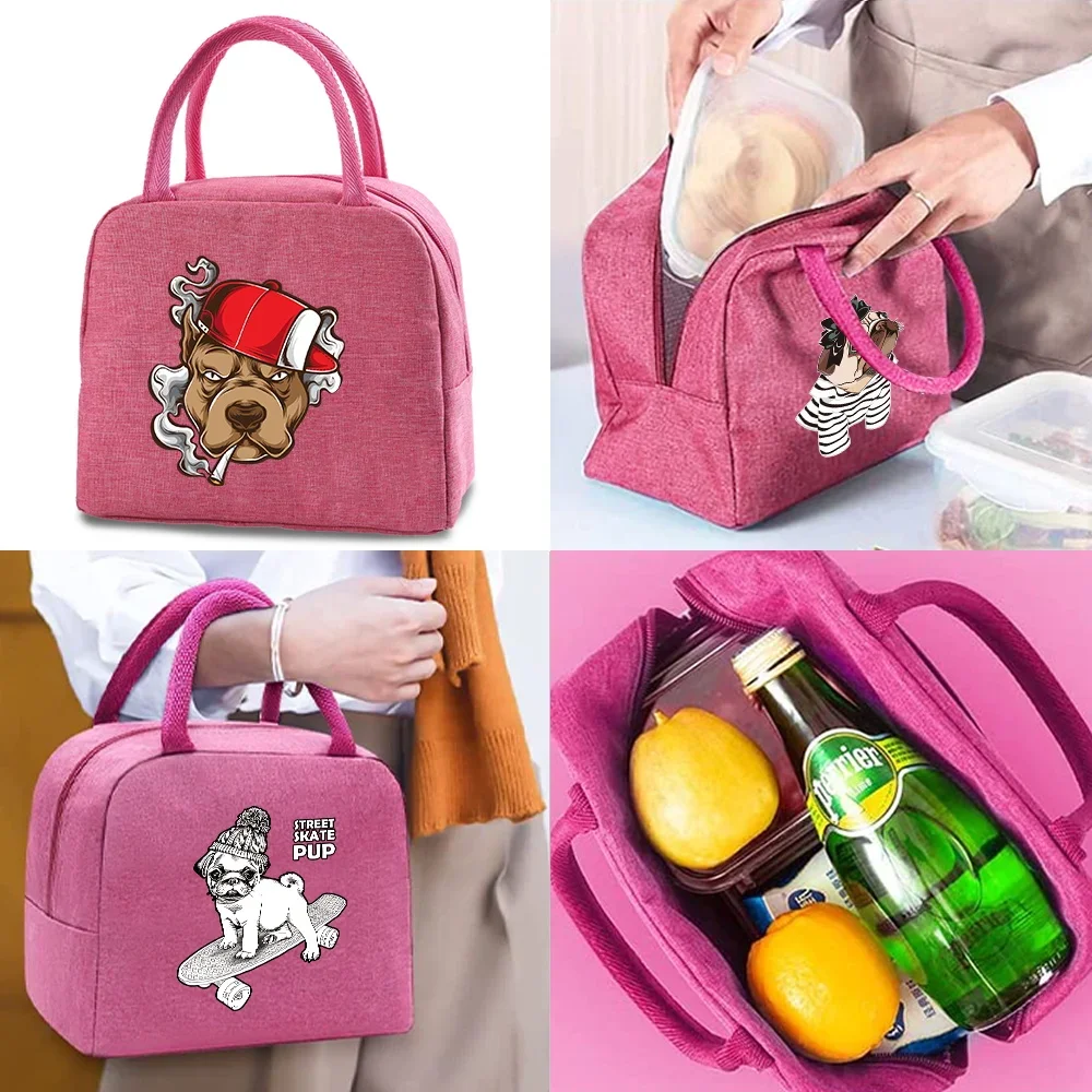 

Lunch Bag Handbags Women Work Portable Lunch Box Thermal Packet Food Cooler Organizer Pouch Dog Print Insulated Canvas Tote Bags