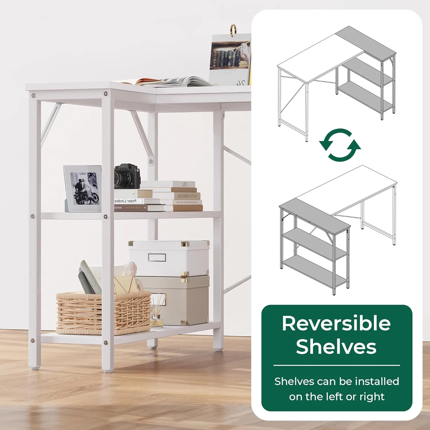 Shaped Desk, 39 Inches Computer Desk with Reversible Storage Shelves, Gaming Desk, Corner Desk Home Office Desks, Writing