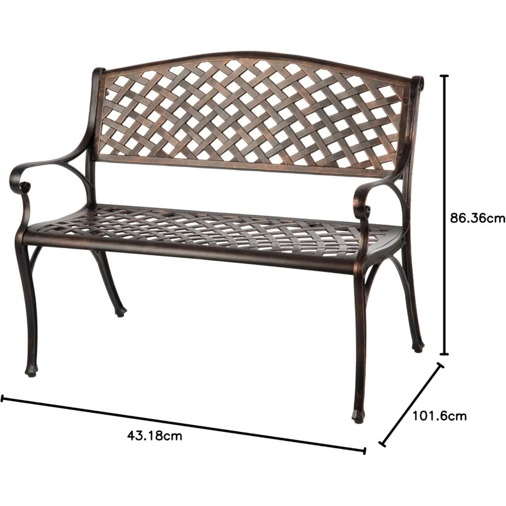 Patio Sense 61491 Patio Bench Cast Aluminum Lightweight Sturdy Bench Perfect for Relaxing Pause in Garden, Backyard Patio