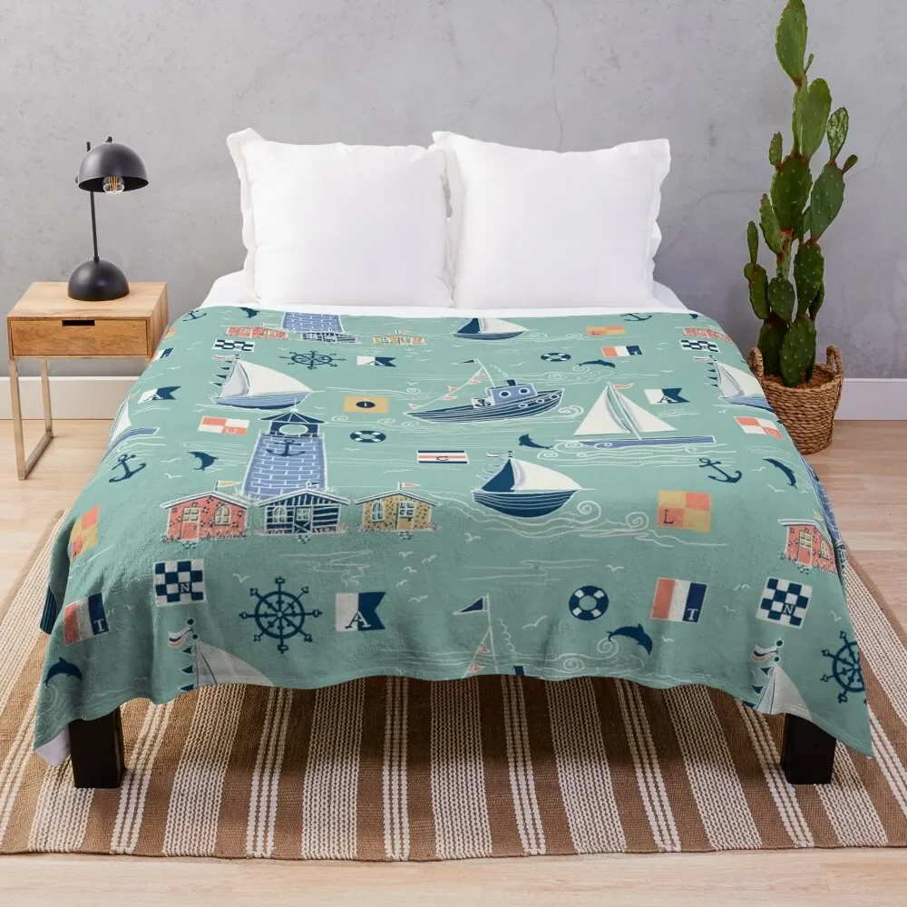 Minty Nautical Living! Throw Blanket Nap Flannel Fabric Hair Luxury Brand Blankets