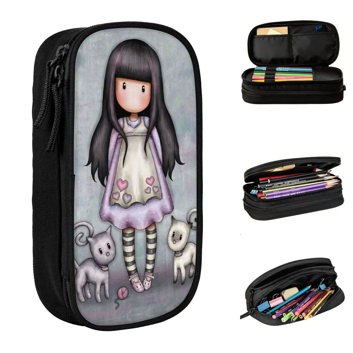 Cute Santoro Gorjuss Pencil Case Pencilcases Pen for Girl Boy Big Capacity Bags School Supplies Zipper Stationery