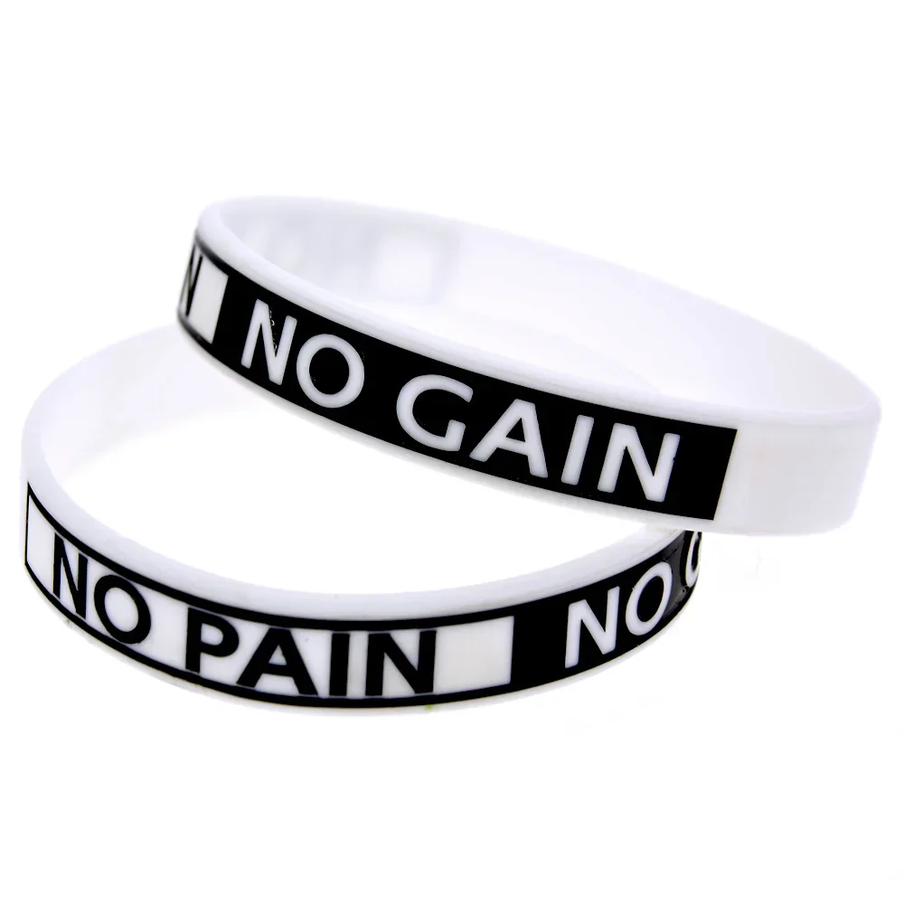 1PC/4PCS 1/2 Inch Wide No Pain No Gain Silicone Wristband Unisex Fitness Sport Bangle
