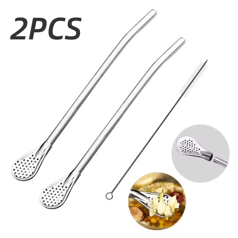 2 Peças Canudo de Aço Inoxidável Destacável com Filtro para Ervas e Chá, Reutilizável, Acessórios para Bar