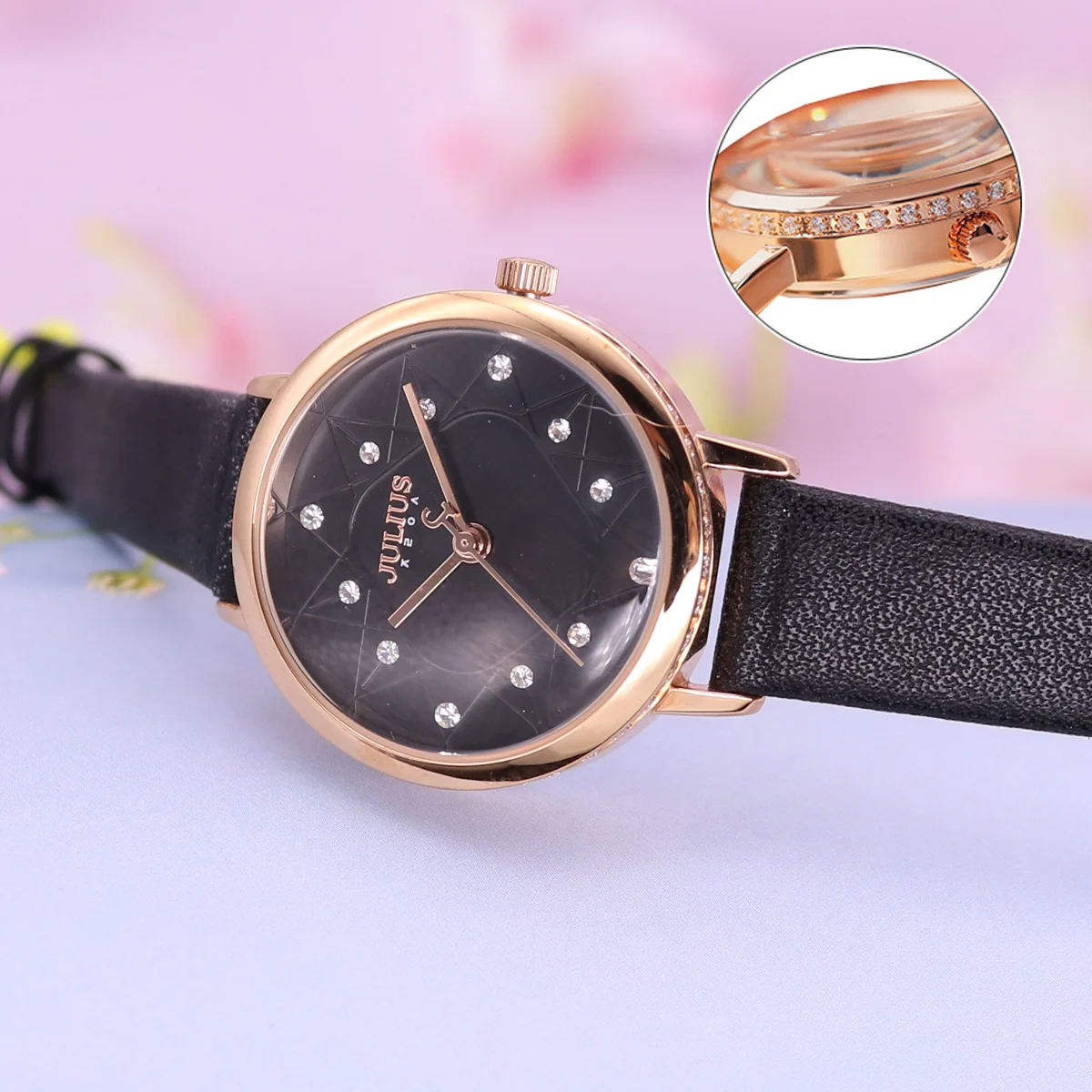 Lady Women's Watch Setting Cubic Zirconia Retro Fashion Hours Dress Bracelet Leather Student Girl Birthday Gift Julius Box