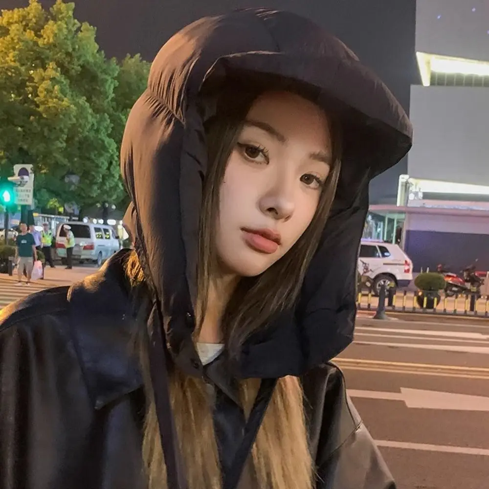 Fashion Solid Color Padded Pullover Cap Windproof Korean Style Balaclava Hat Keep Warm Headscarf Puffy Ear Protection Cap Lady