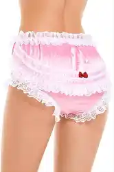 Pink Patchwork White Lace Inlay Elastic Waistline Red Ribbon Bow Sissy Fetishism Sexy Triangle Shorts