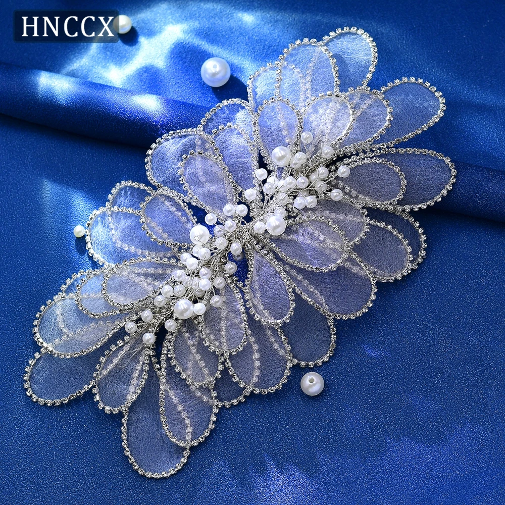 HNCCX Handmade Mesh Hair Accessories Bridal Hair Decoration Wedding Hair Accessories Bridal Luxury Pearl Women's Hairband CP681