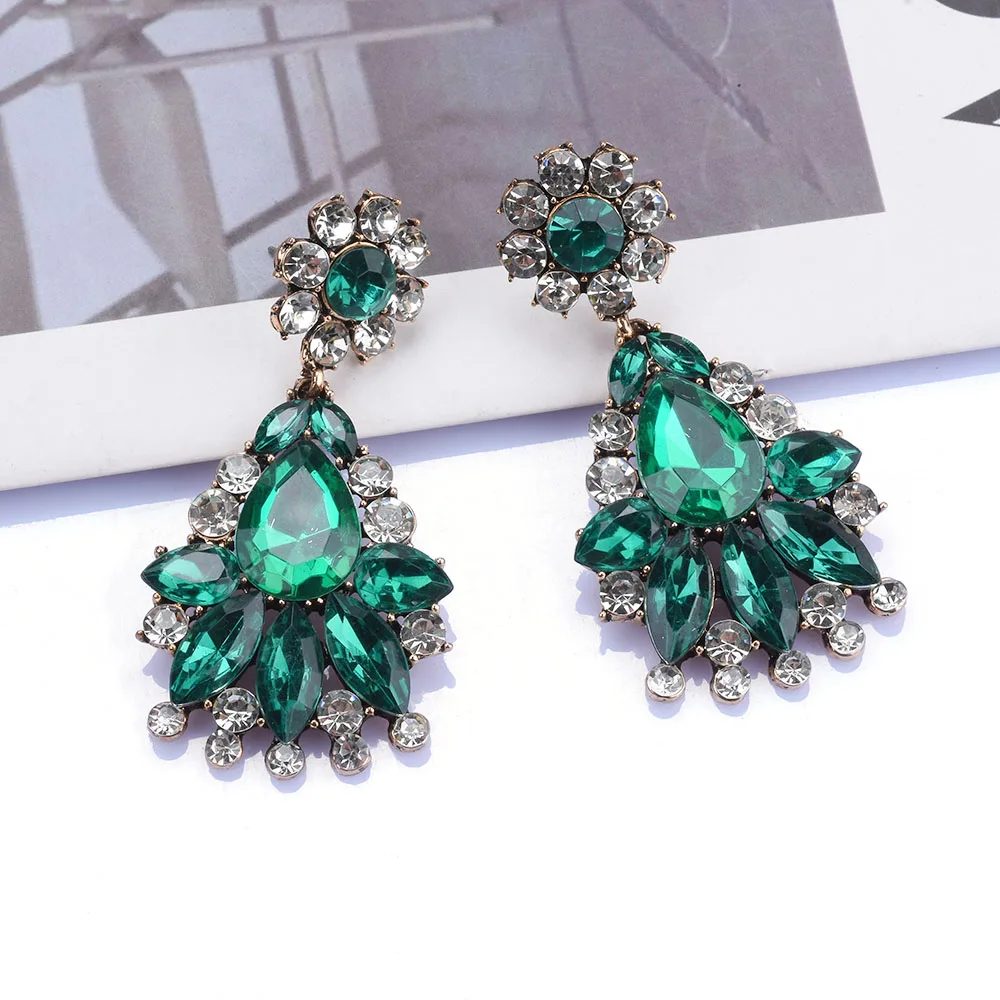 2025 New Green Blue Red Champagne Crystal Rhinestone Dangle Earrings Women Jewelry Wedding Bridal Water Drop Large Earrings