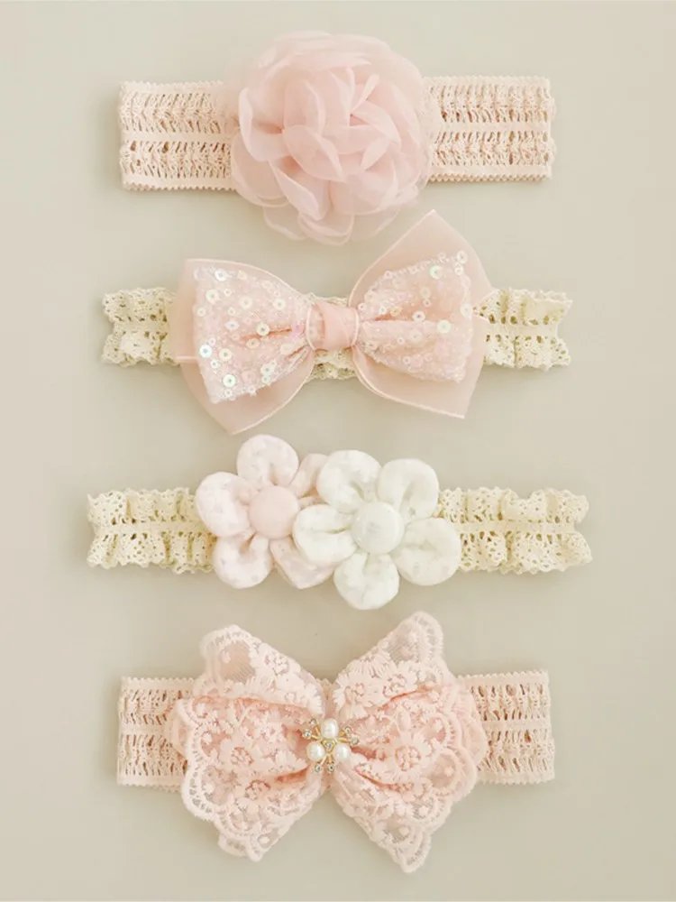 Serre-têtes élastiques pour bébé avec nœuds et fleurs en dentelle, accessoires pour nouveau-nés, accessoires de photographie, couvre-chefs pour filles 2025
