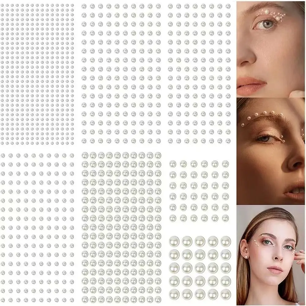 3D Eyes Face Pearls Rhinestones Stickers Makeup Tattoo Self Adhesive Beauty White Pearl Stickers Festival Body Nail Art Decors