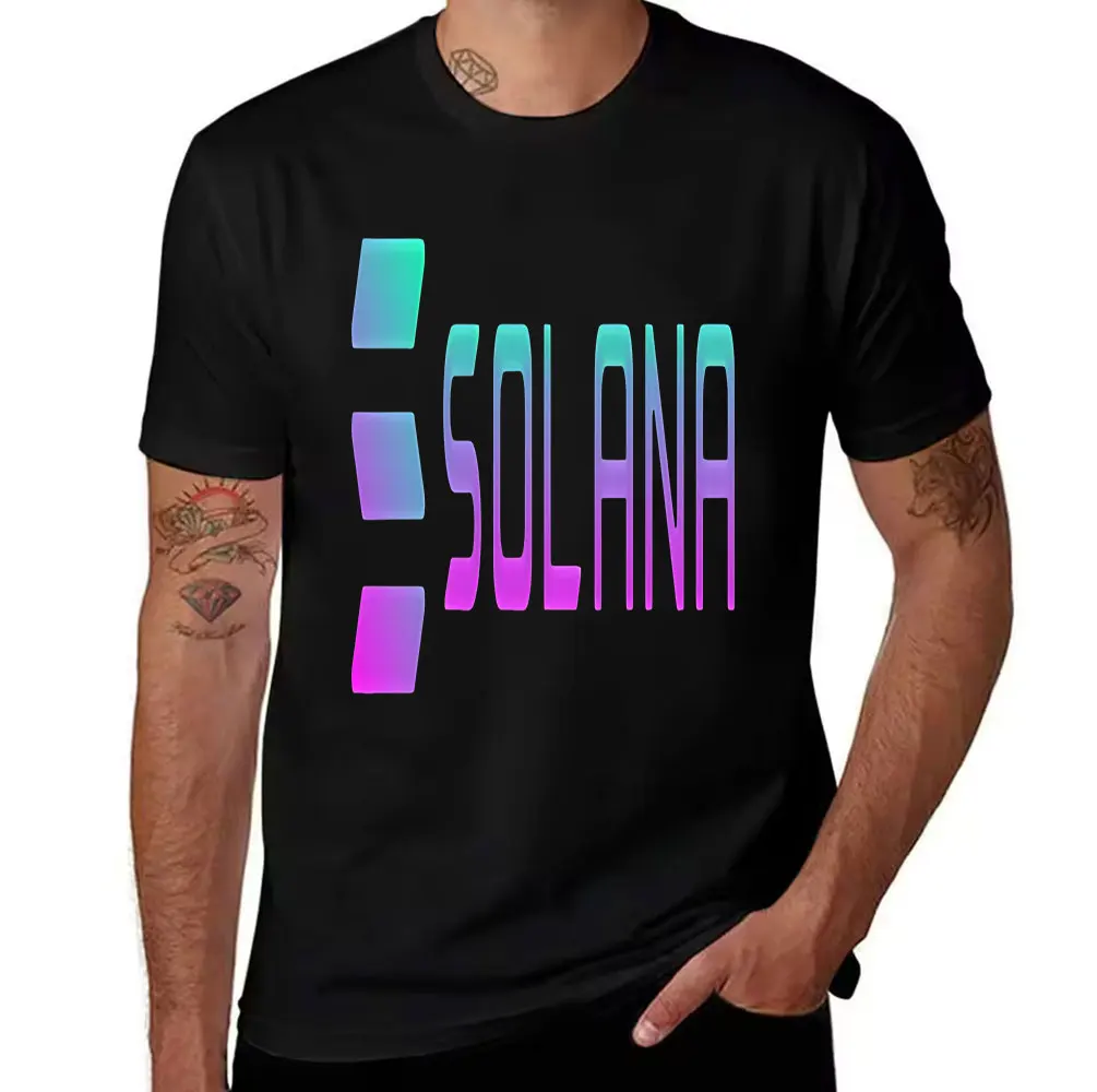 Men's Cotton Solana Graphic T-Shirt Casual Crew Neck Short Sleeve Tee for Crypto Enthusiasts