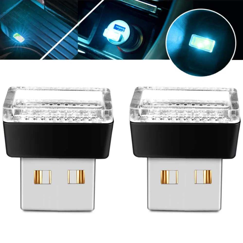 4 PCS Mini USB LED Atmosphere Lights Car Interior Accessories Lamp USB Plug and Play Atmosphere Emergency Lights White Red Blue