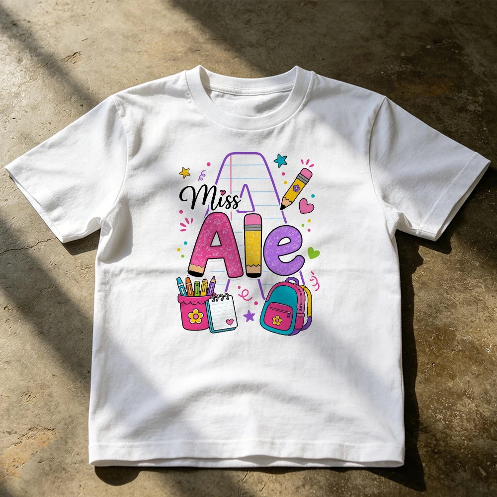 Teacher T Shirt Cute School Stationery Pencil Backpack Graphic Tees Men Cotton Short Sleeve Teacher Back To School Gift